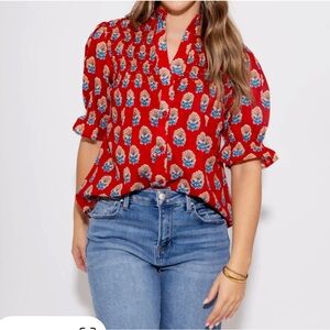 THML Red and Blue Floral Blouse